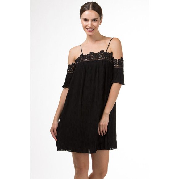 Women's Casual Off The Shoulder Spaghetti Strap Lace Trim Dress Super Cute - Picture 2 of 9